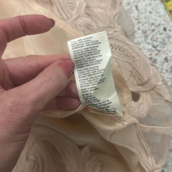 NWT Maeve by Anthropologie beige lace mini dress black leather trim US 12 - Picture 11 of 11